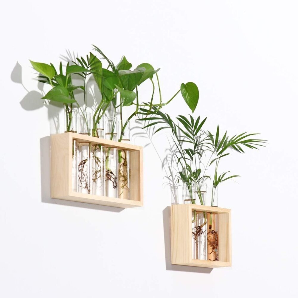 Wall Hanging Glass Planter Propagation Station Test Tube Flower Vase Vintage Woo - Picture 7 of 8